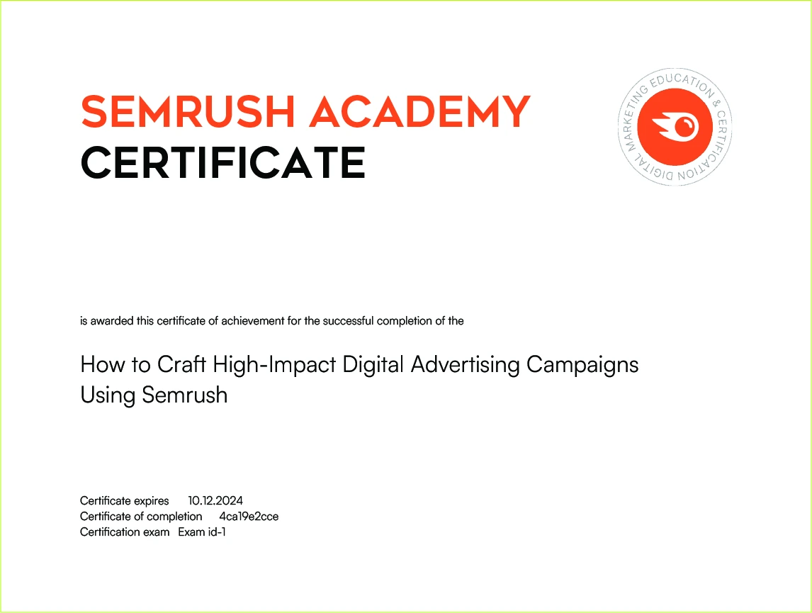 Semrush Certificate
