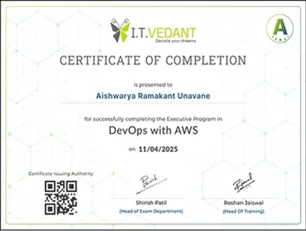 Itvedant Certificate - DevOps with AWS